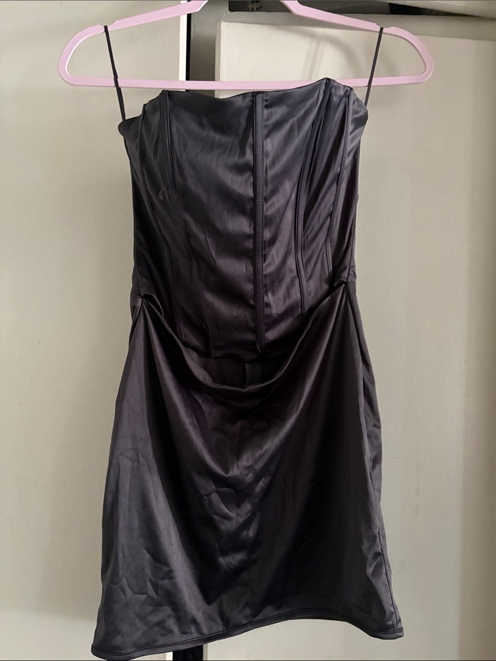 Black Satin Mini Dress with Spaghetti Straps